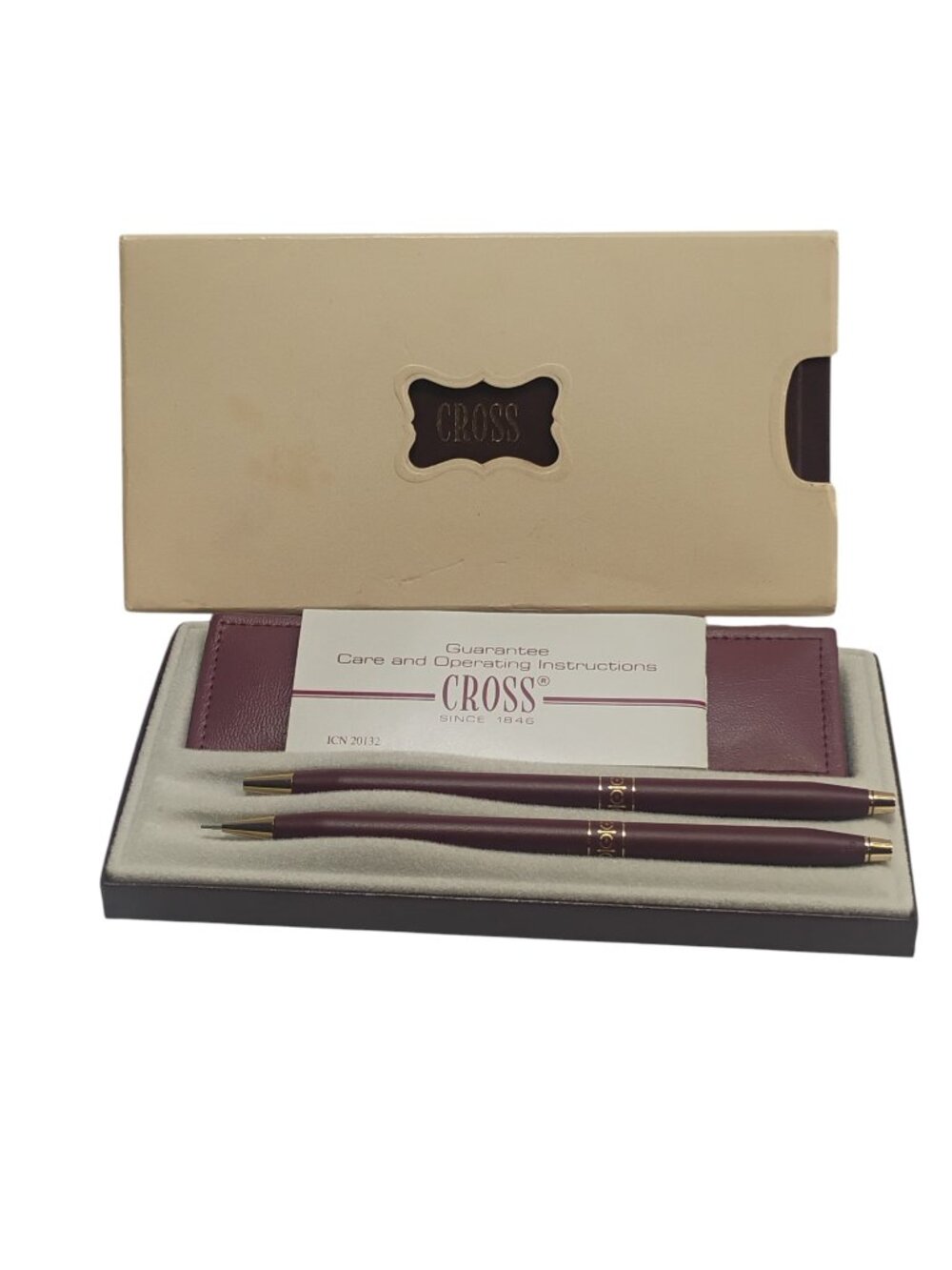 CROSS 224105 Burgundy Ladies Ballpoint Pen & 0.5 Pencil Set Leather Pouch Box